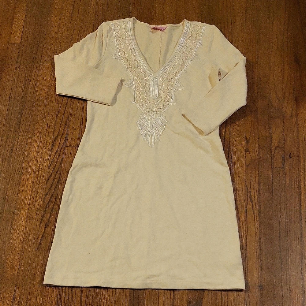 Lilly Pulitzer Cream Sheath Dress V-Neck Long Sleeve